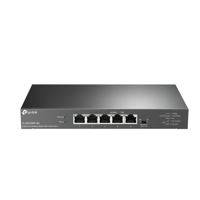 Switch TP-Link, 5-Port 2.5G Desktop Switch with 4-Port PoE++, IEEE 802.3af/at/bt, metalic "TL-SG105PP-M2" (timbru verde 2 lei)