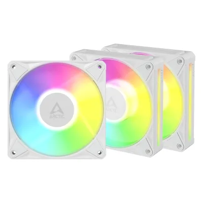Set 3 ventilatoare Arctic "BioniX P12 A-RGB Wh", 120mm, 450 - 3000 RPM, FDB, 76 cfm, 4-Pin PWM | 3-pin ARGB, alb, "ACFAN00338A" (timbru verde 0.54lei)